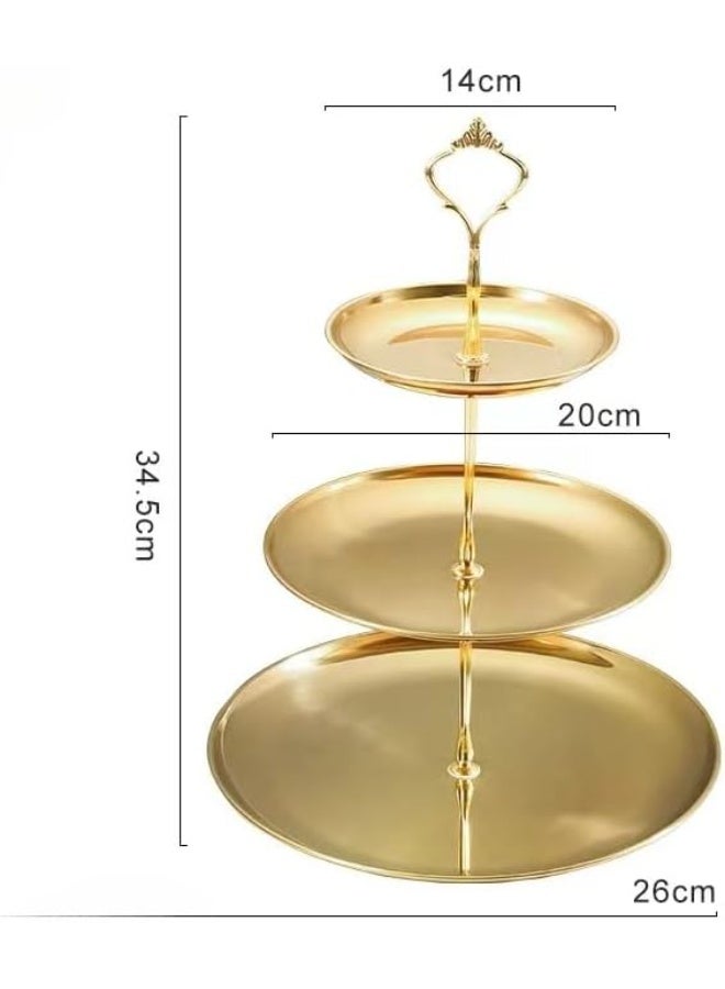 لينلي حامل عرض الكب كيك مع صينية تقديم بثلاث طبقات (ذهبي) - Image 2